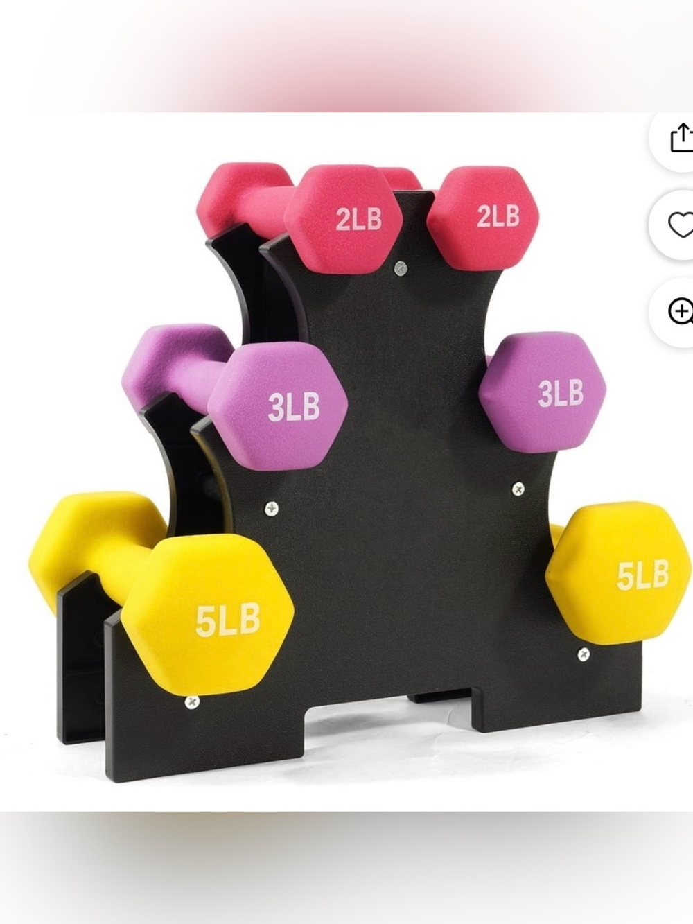 Neoprene Hex Dumbbell Set with Black Rack - Pink, Purple, Yellow